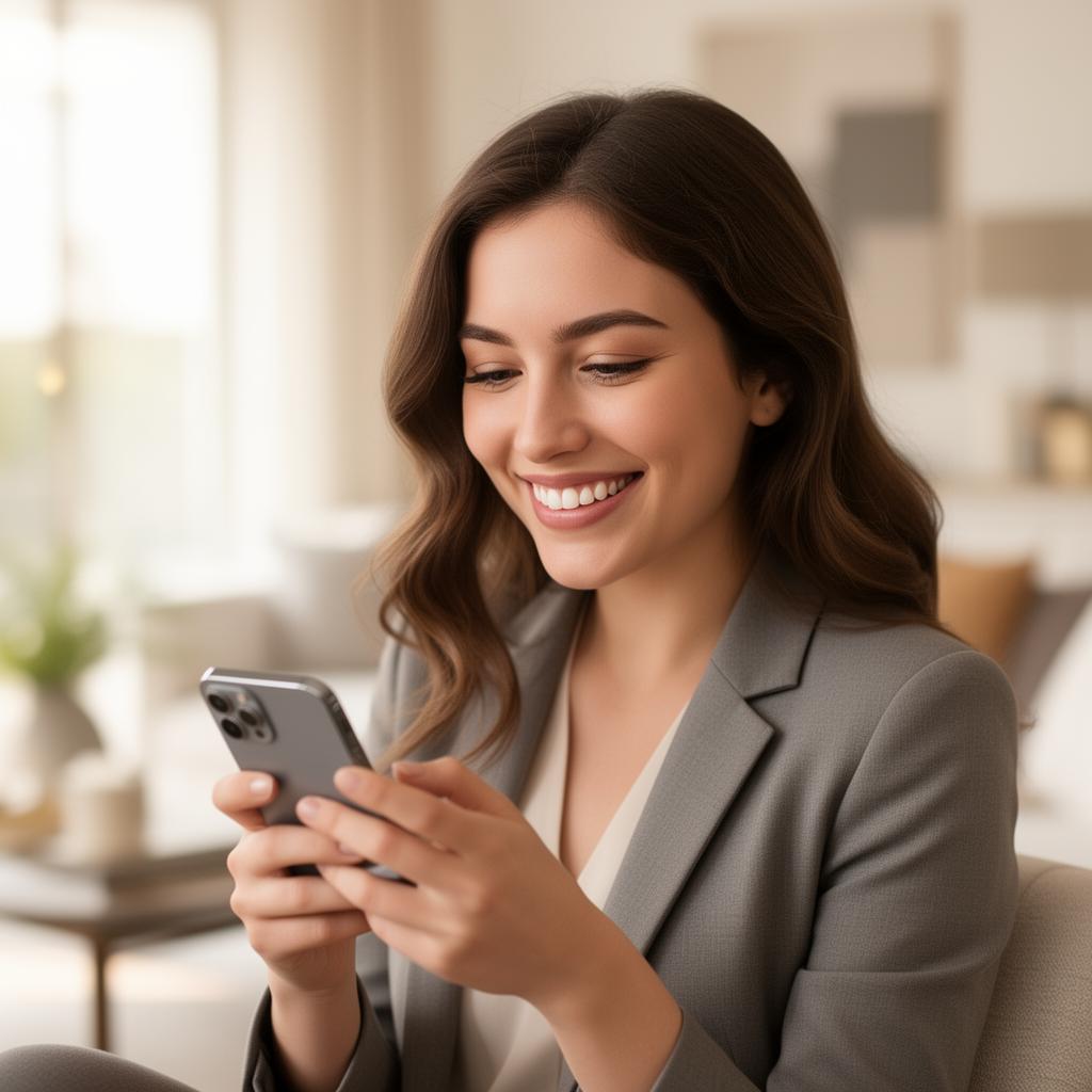 Happy client using iPhone